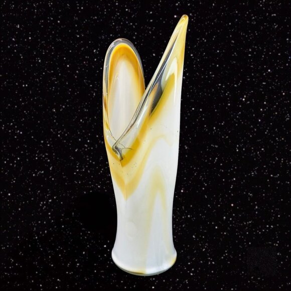 Hand Blown Swung Style Art Glass Vase Hand Made Amber Yellow Tall 14"T 4"W VTG - Picture 14 of 16